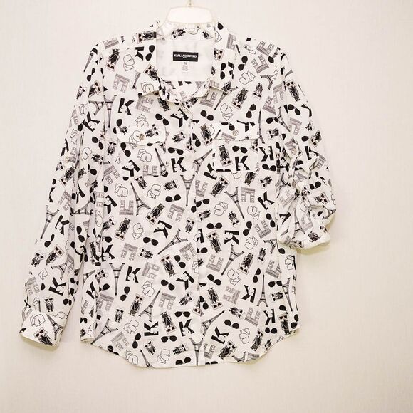 Karl Lagerfeld womens L button up shirt eiffel tower paris arc de triomph - Picture 1 of 6